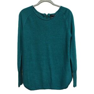 Lightweight Merino Wool Sweater Womens M Emerald Green Textured Knit Roll Neck
